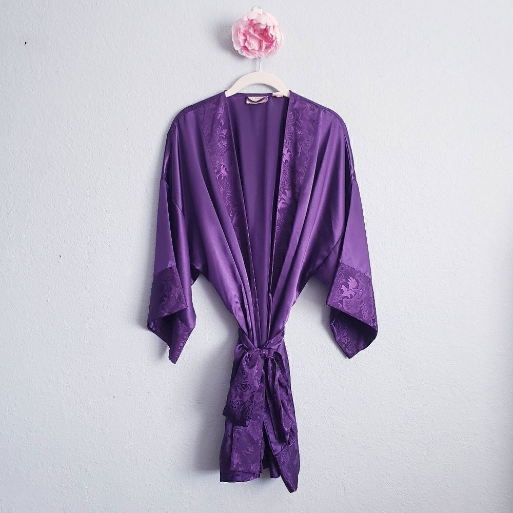 VINTAGE Gold Label Victoria's Secret Purple Satin Robe